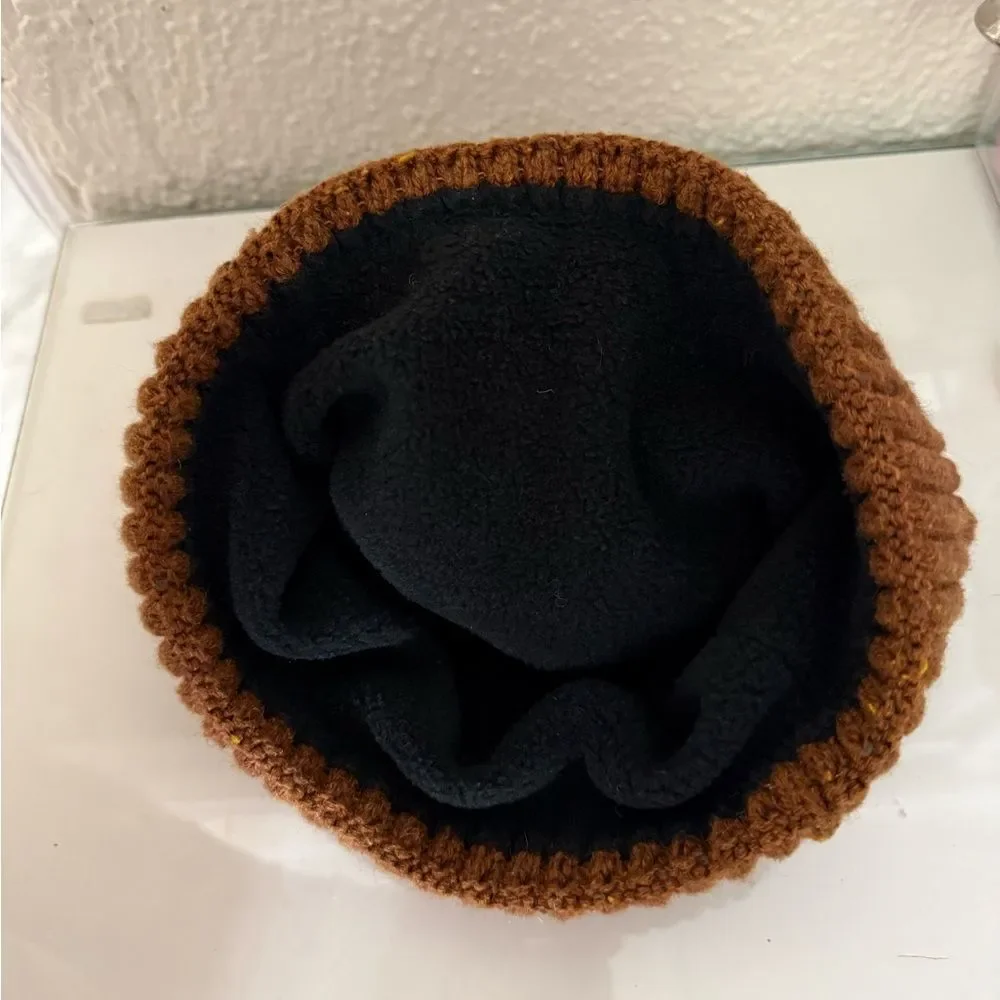 Prana Brown Cable Knit Beanie unisex one size